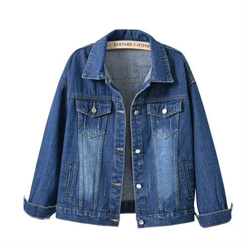 Women's Pure Color Denim Jacket – Lapel Collar Single-Breasted Short Coat with Pockets