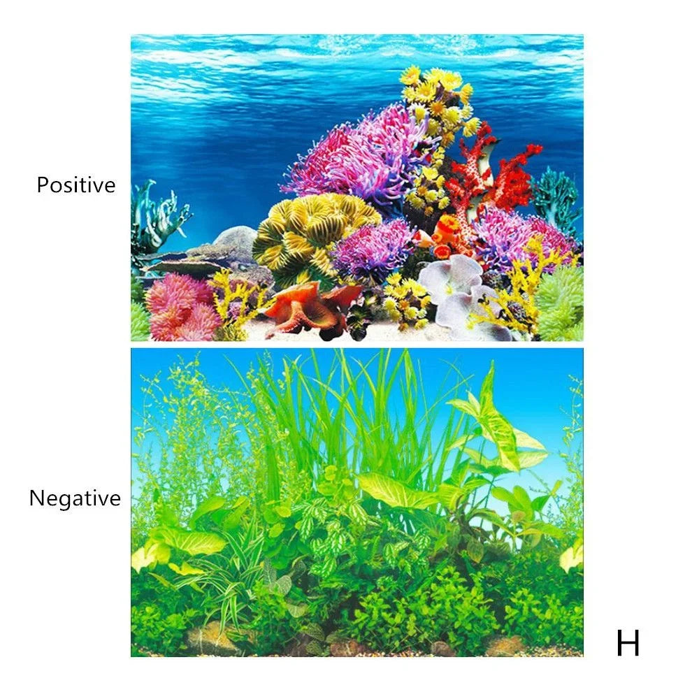 3D Aquarium Background Sticker – Double-Sided Fish Tank Landscape Poster – Ocean Plant Aquascape Waterproof Wallpaper Décor
