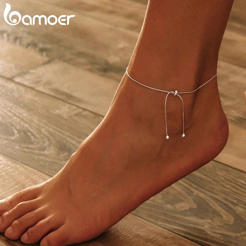 Adjustable Snake Chain Anklet – Genuine 925 Sterling Silver Minimalist Foot Bracelet for Women, 30cm
