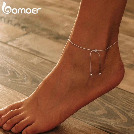 Adjustable Snake Chain Anklet – Genuine 925 Sterling Silver Minimalist Foot Bracelet for Women, 30cm