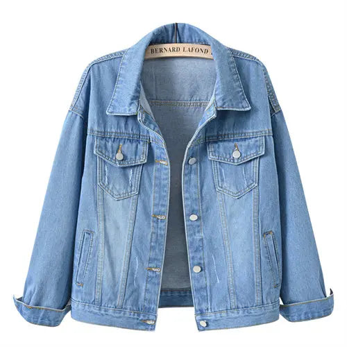 Women's Pure Color Denim Jacket – Lapel Collar Single-Breasted Short Coat with Pockets