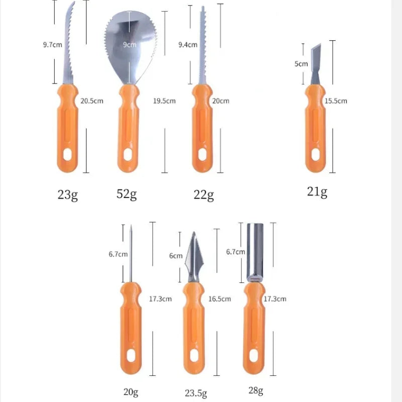 7-Piece Pumpkin Carving Tool Set – Stainless Steel Halloween Fruit & Clay Sculpture Kit with Storage Bag