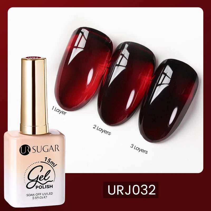 UR SUGAR 15ml Blood Red Jelly Gel Polish – Translucent Crystal Nude Gel for Fall & Winter UV/LED Manicure
