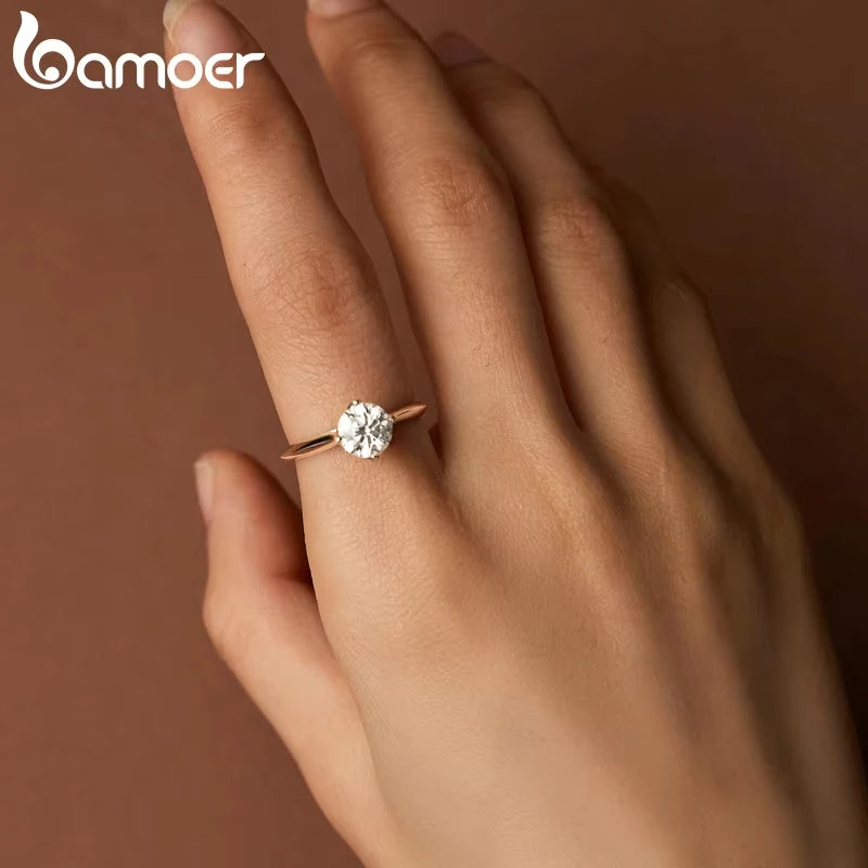 1.0CT D Color Moissanite Engagement Ring – Round Cut VVS1 Stone in 925 Sterling Silver Prong Setting