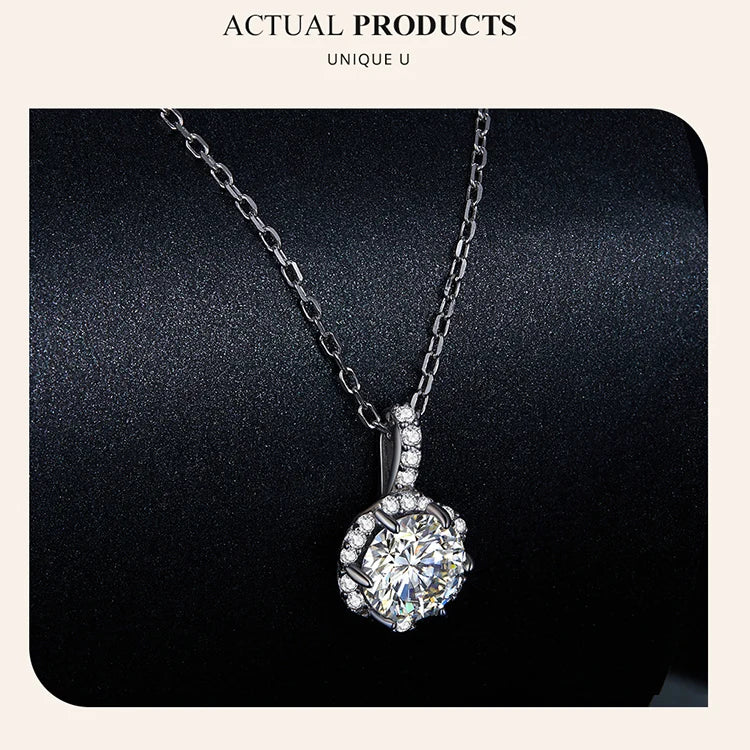 1 Carat Round Brilliant Moissanite Pendant Necklace – 925 Sterling Silver Floral Cut, 45cm Link Chain