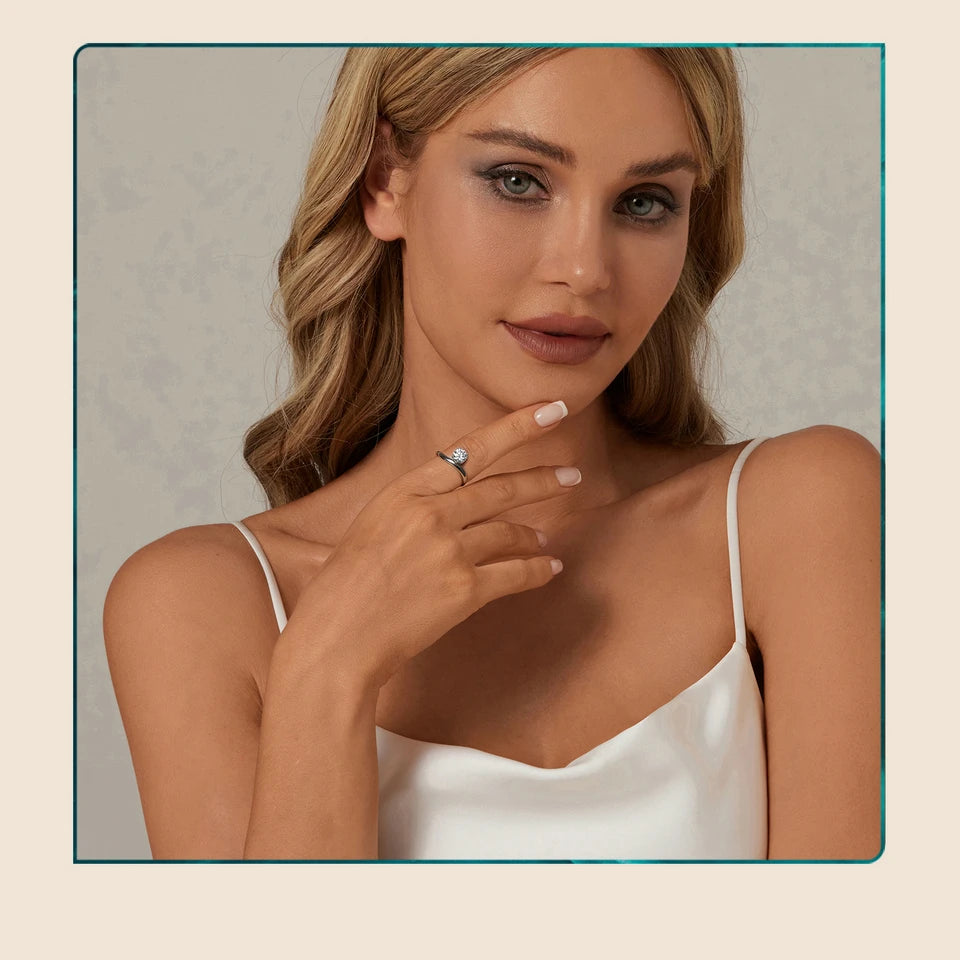 1 Carat Moissanite Line Ring – D Color VVS1 Solitaire on 925 Sterling Silver with Pave Setting for Women