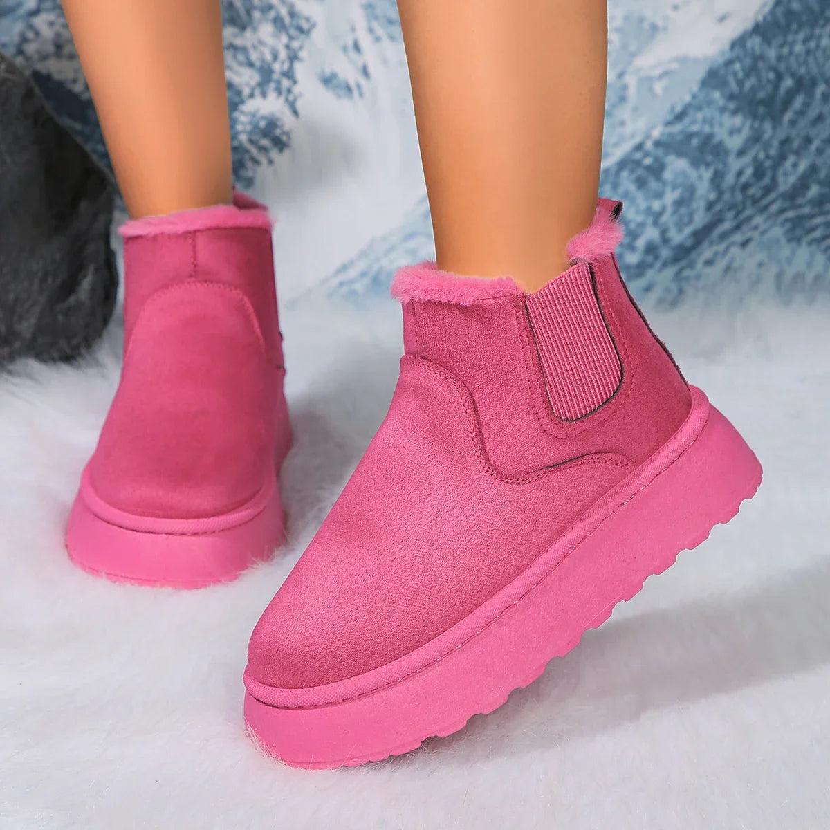 Winter Plush-Lined High-Top Ankle Snow Boots for Women – Warm, Comfortable, and Slip-On Design