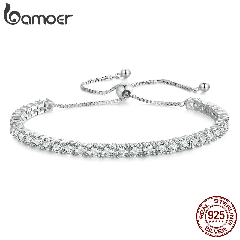 Sparkling Moissanite Tennis Bracelet – Adjustable 925 Sterling Silver Strand Bracelet for Women, Ideal Gift for Engagement or Anniversary