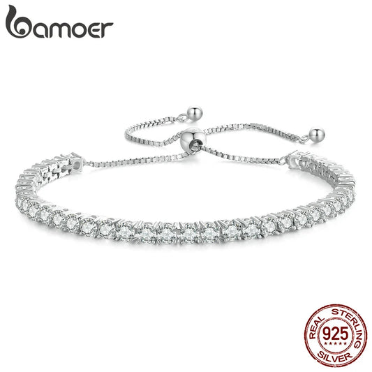 Sparkling Moissanite Tennis Bracelet – Adjustable 925 Sterling Silver Strand Bracelet for Women, Ideal Gift for Engagement or Anniversary