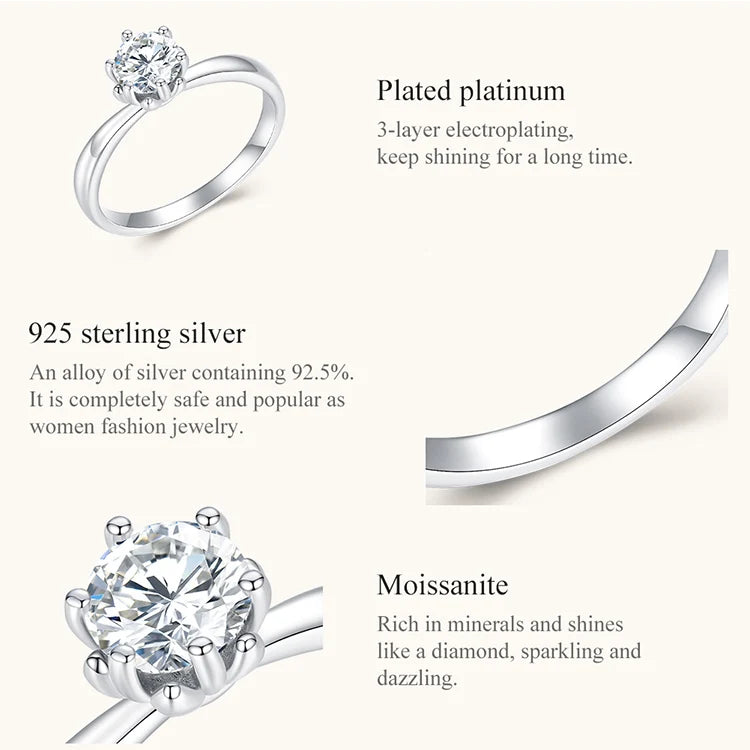 0.8 Carat Round Moissanite Engagement Ring – 14K Gold Plated 925 Sterling Silver with D Color VVS1 Stone for Women