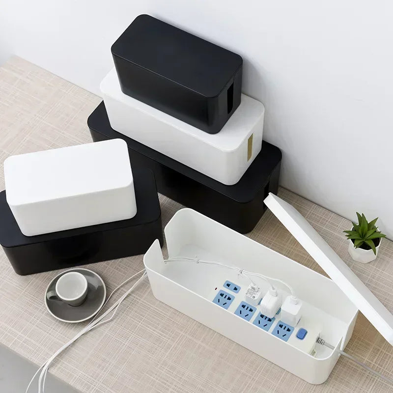 Cable Storage Organizer Box – Covered Wire Management Case for Power Strips, Chargers & Network Cables