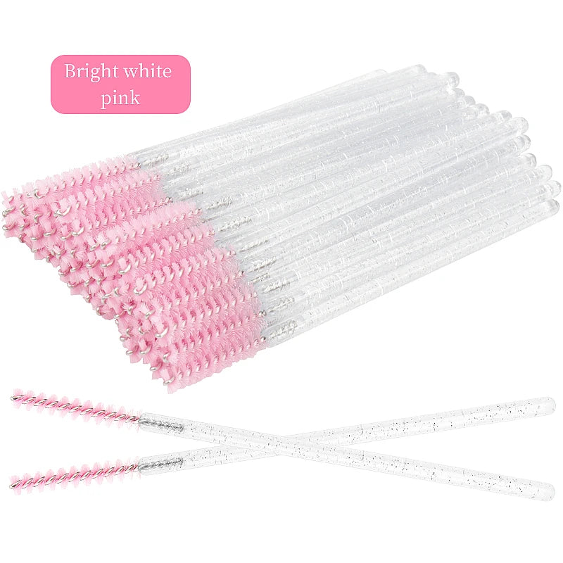 50-Piece Disposable Eyelash Mascara Brushes – Crystal Diamond Handle Spoolies for Lash Extension & Eyebrow Grooming