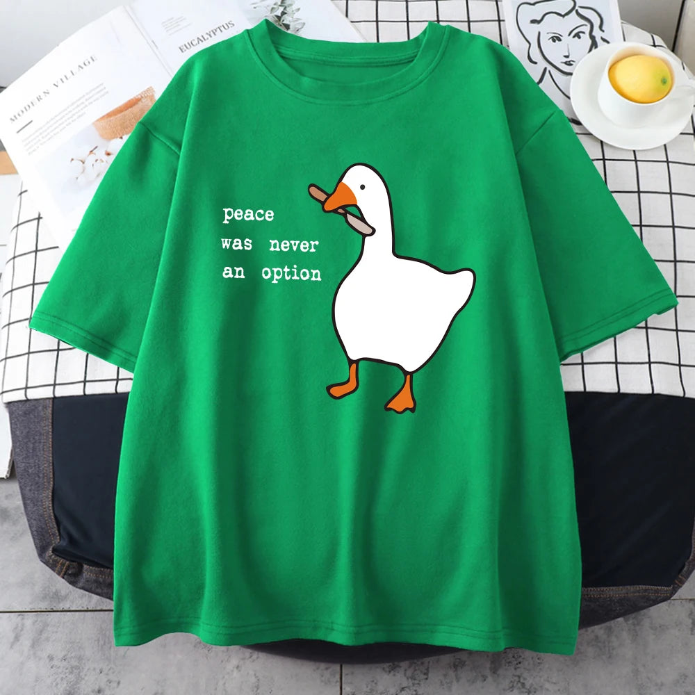 "Peace Was Never An Option" Graphic Cotton T-Shirt – Casual Loose Fit Cartoon Print for Men