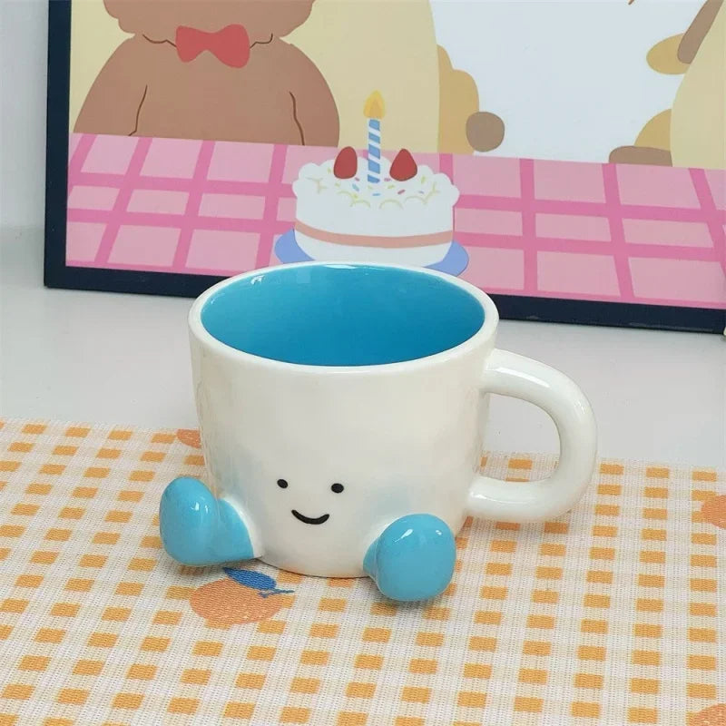 Cartoon Sitting Posture Ceramic Mug – Cute Handgrip Coffee Cup for Girls, Breakfast, Milk, or Office Use