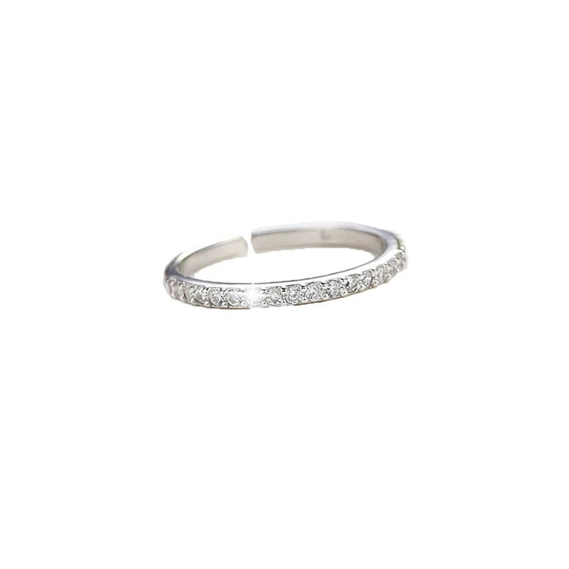925 Sterling Silver Single Row Zircon Ring – Elegant Round-Cut Cocktail Ring for Women