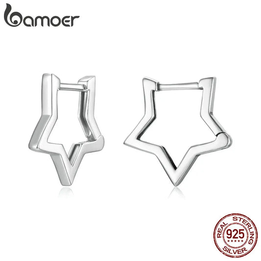 925 Sterling Silver Star-Shaped Hoop Earrings – Minimalist Starlike Design for Women