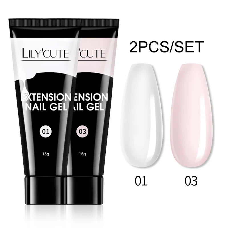 15ml Nail Extension Gel Kit – Soak Off UV Acrylic Gel in White, Clear & Pink for Home or Salon Nail Art