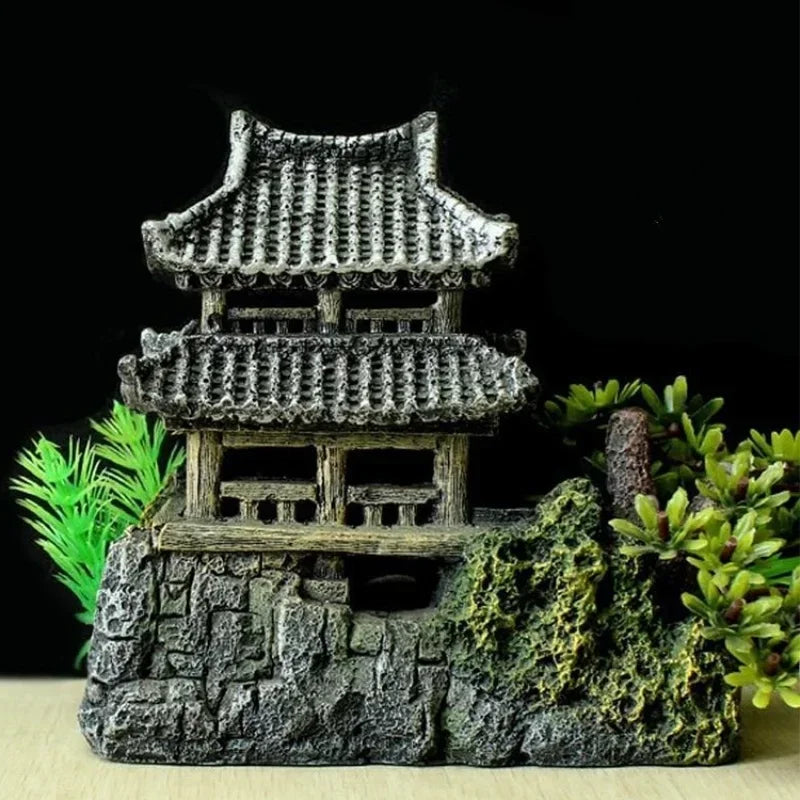 Ancient-Style Resin Landscape House Aquarium Decoration – Simulation Fish Tank Ornament for Aquascaping and Tank Design (299g / 335g)