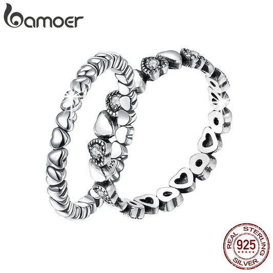 Stackable Heart Ring in 925 Sterling Silver with Black CZ – Romantic Wedding Band for Women