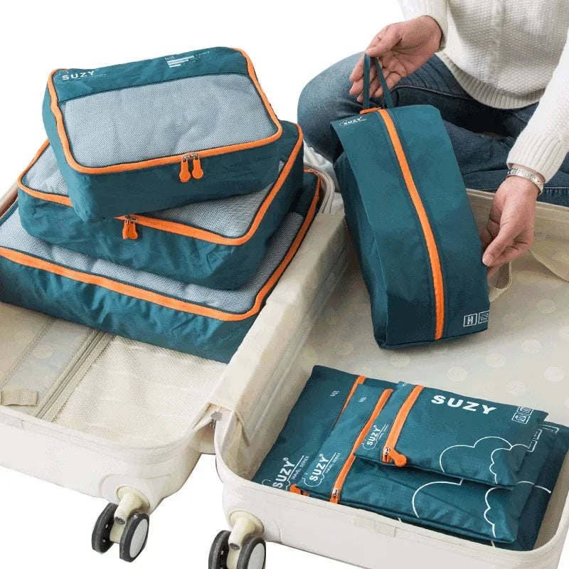 7-Piece Travel Storage Organizer Set – Portable Luggage Packing Cubes and Shoe Pouches