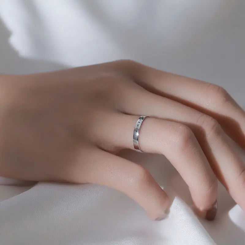 925 Sterling Silver "Make a Wish" Adjustable Letter Ring – Classic Cocktail Jewelry for Women