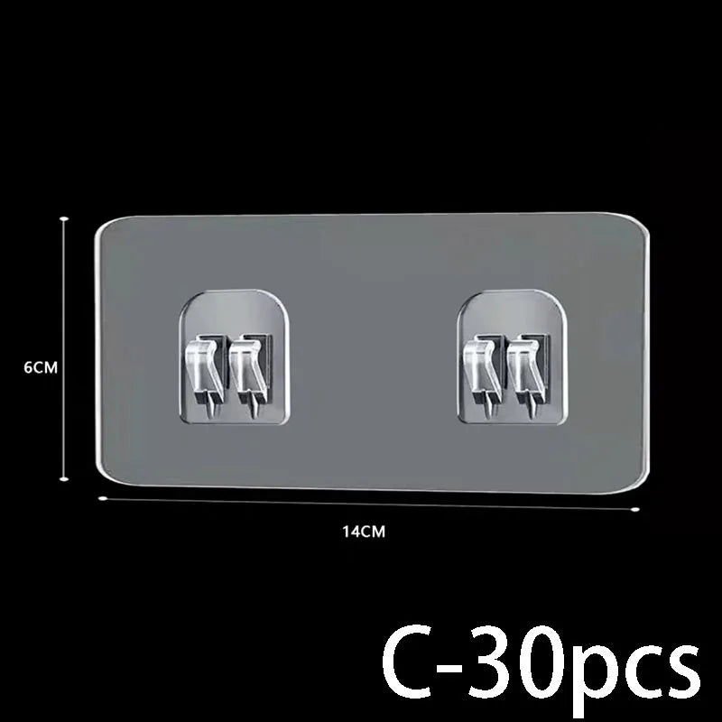 Waterproof Adhesive Wall Hooks – No-Drill Removable Transparent Storage Rack for Bathroom, Kitchen, and Home Use