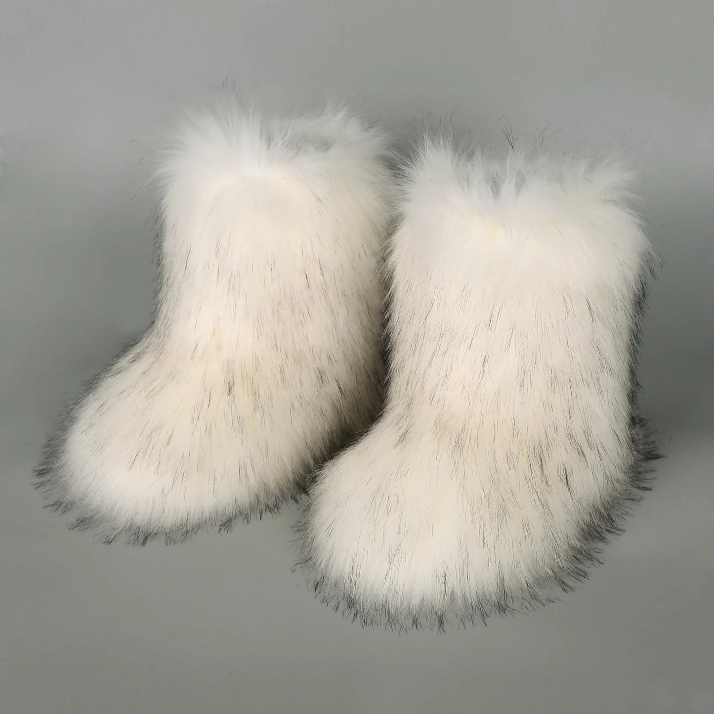 Women's Faux Fur Winter Snow Boots – Fluffy Plush Mid-Calf Slip-On Boots with Flat Sole for Cold Weather Comfort