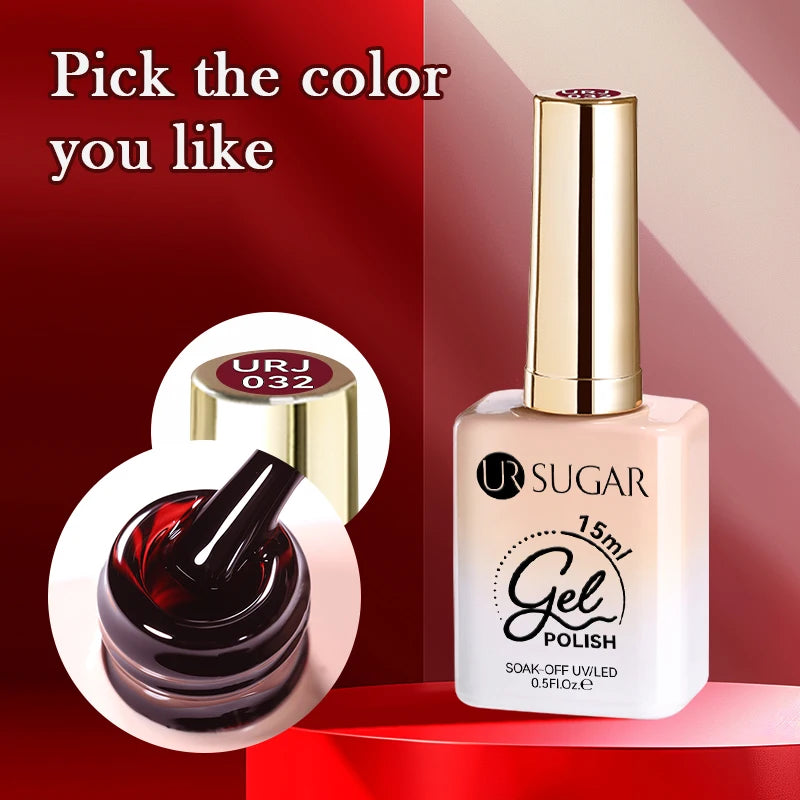 UR SUGAR 15ml Blood Red Jelly Gel Polish – Translucent Crystal Nude Gel for Fall & Winter UV/LED Manicure