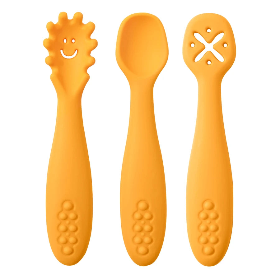3PCS Baby Silicone Feeding Spoon Set – Safe Learning Utensils for Toddlers and Newborns