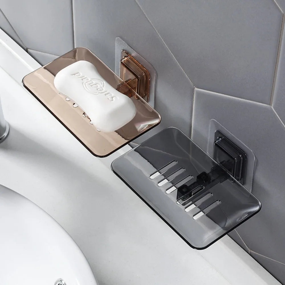 Wall-Mounted Double-Layer Soap Rack – No Drilling, Self-Adhesive Bathroom Sponge Holder & Soap Dishhome
