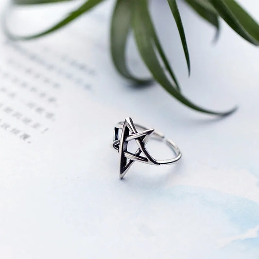 925 Sterling Silver Star-Shaped Adjustable Ring for Women – Trendy Wedding and Party Jewelry Accessory