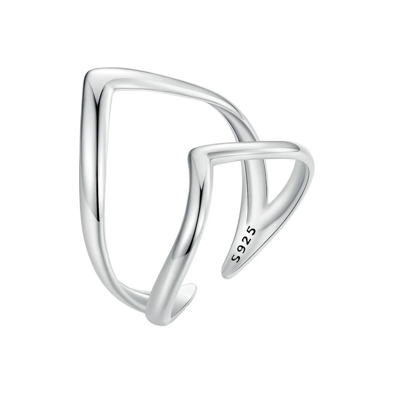 Adjustable V-Shaped Double Layer Ring in 925 Sterling Silver – Trendy Punk-Inspired Cocktail Ring for Women