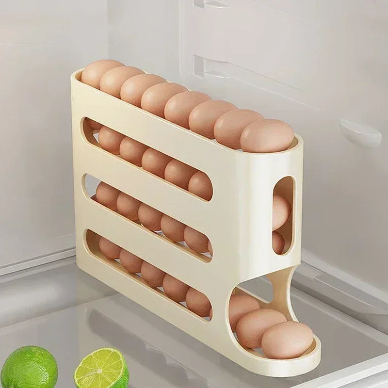4-Layer Sliding Egg Storage Box – Ladder Style Automatic Egg Rolling Container for Refrigerator Door