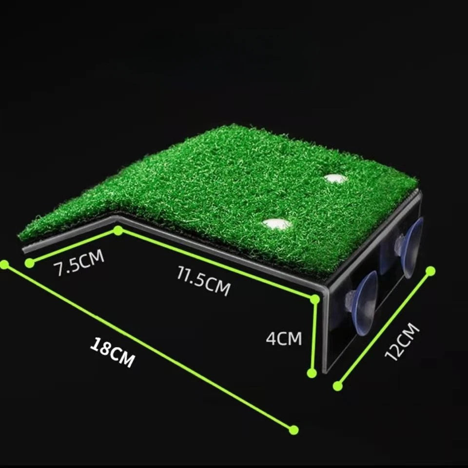 Turtle Basking Platform with Grass Ramp – S/M/L Floating Island Terrace for Reptile Habitat – Aquarium Rest Resting Dock with Suction Cups