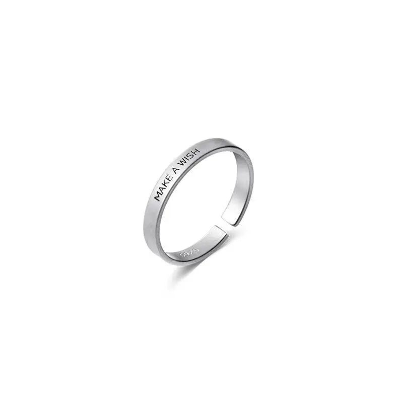 925 Sterling Silver "Make a Wish" Adjustable Letter Ring – Classic Cocktail Jewelry for Women