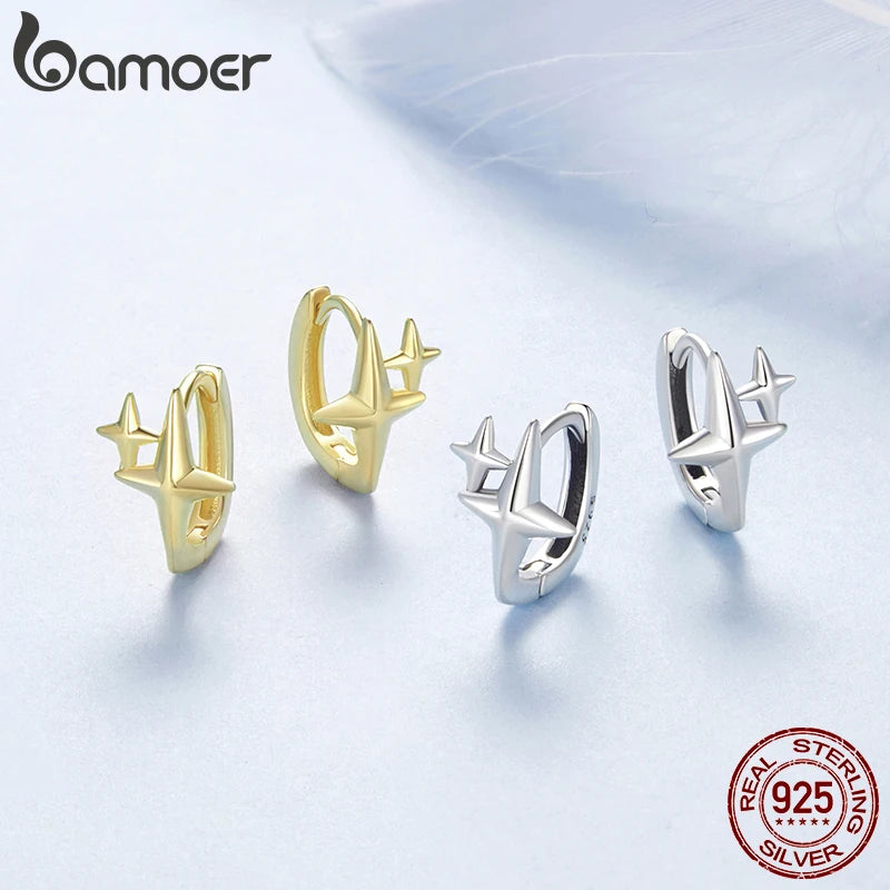 Starlight Sterling Silver Hoop Earrings – Delicate Star Huggie Design for Women