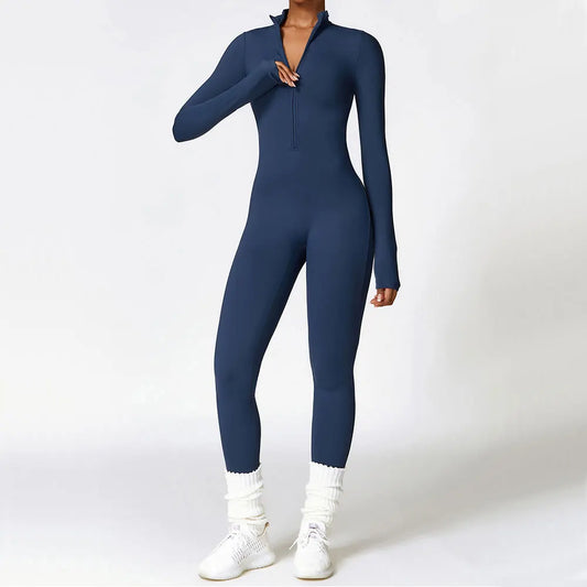 Women's Velvet Long Sleeve Yoga Jumpsuit – Thermal One-Piece Fitness Activewear for Pilates, Gym & Training
