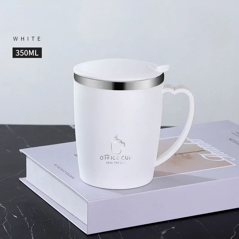 350ml Double-Walled Stainless Steel Vacuum Mug – Portable Insulated Coffee Cup with Handle and Lid for Outdoor Travel