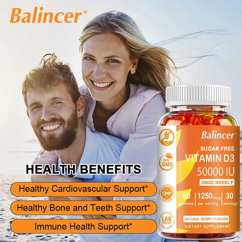 Sugar-Free Vitamin D3 Gummies – Mood, Immunity, Energy & Bone Support – Heart & Joint Health, Red Blood Cell Production – 60 Gummies