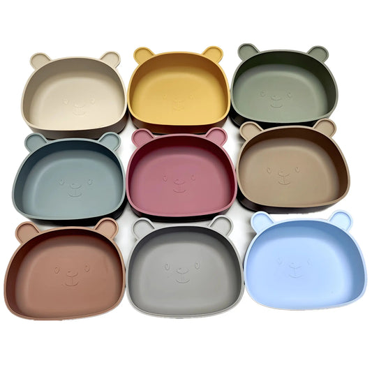 Bear-Shaped Silicone Suction Plate for Babies – Anti-Scald, Fall-Proof Cartoon Dinner Bowl for Toddlers and Kids