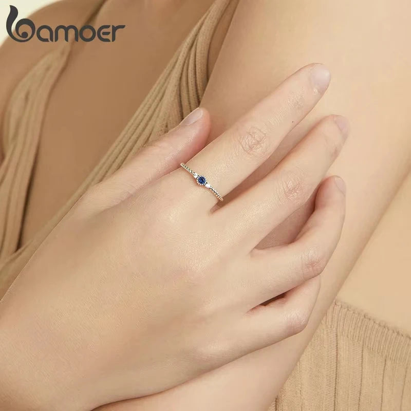 Sterling Silver Retro Blue Zircon Ring – 925 Silver Round-Cut Wedding Band for Women