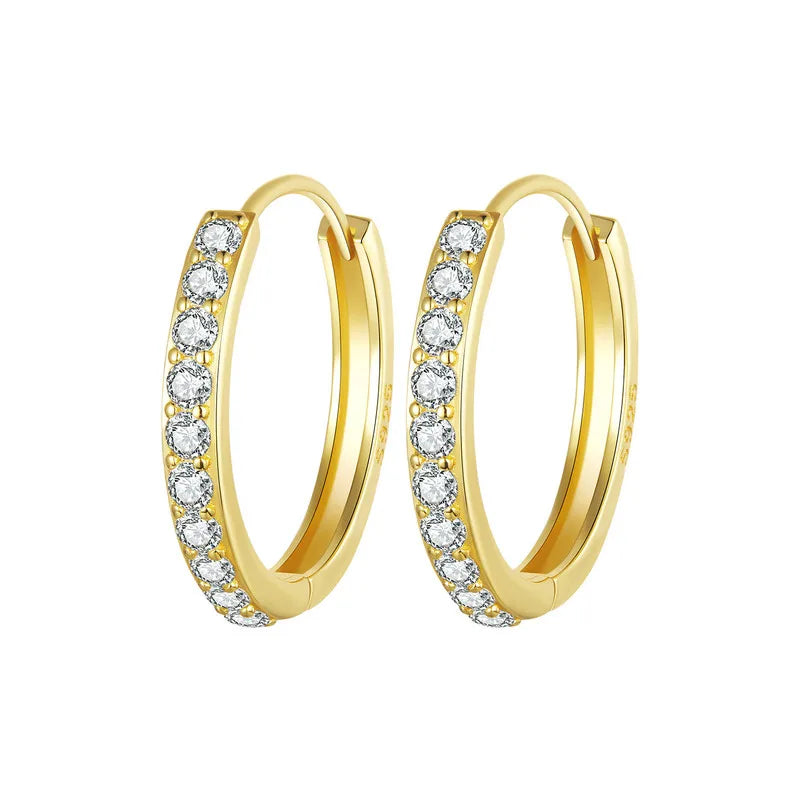 Classic CZ Huggie Hoop Earrings in 925 Sterling Silver – White Gold Plated Ear Cuffs for Women