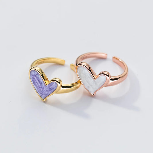 Vintage 925 Sterling Silver Drip Glue Heart Finger Ring Adjustable  Silver Rings For Women Wedding Luxury Jewelry Brand Gift