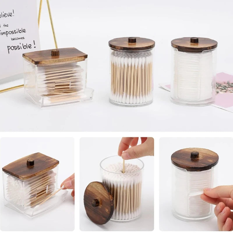 Bathroom Organizer Jar Set with Clear Lids – Qtip Holder, Cotton Swab Dispenser, Cotton Ball Storage