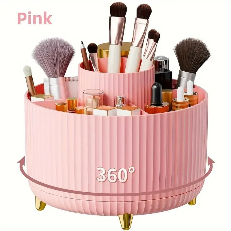 360° Rotating 5-Slot Makeup Brush Holder – Multi-Functional Desktop Organizer for Vanity & Bathroom Storage