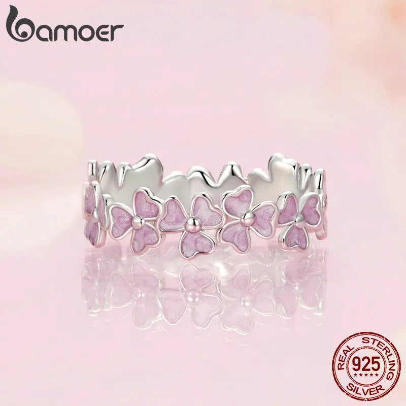 Sterling Silver Purple Flower Wreath Ring – Enamel Cocktail Ring for Women and Girls