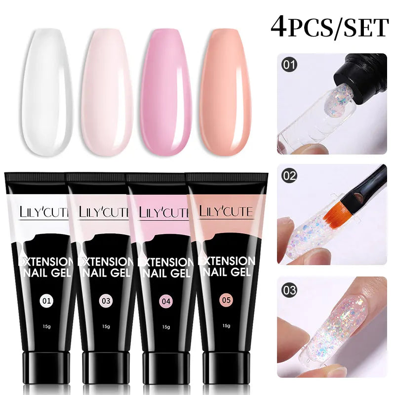 15ml Nail Extension Gel Kit – Soak Off UV Acrylic Gel in White, Clear & Pink for Home or Salon Nail Art