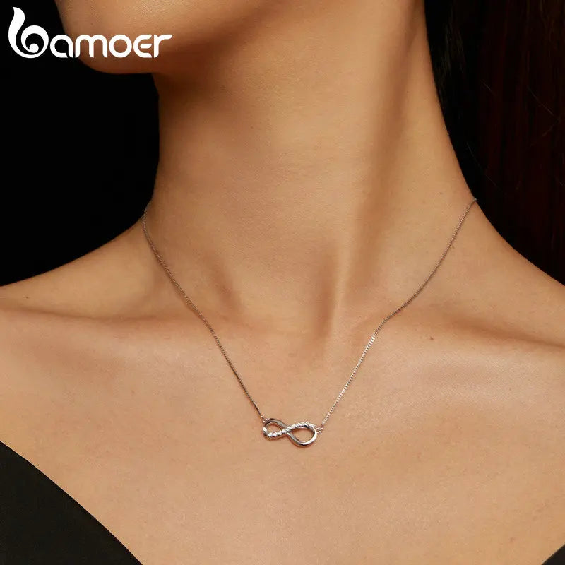 Sterling Silver Infinite Love Moissanite Pendant Necklace – Box Chain 40+5cm for Women, Anniversary Jewelry Gift
