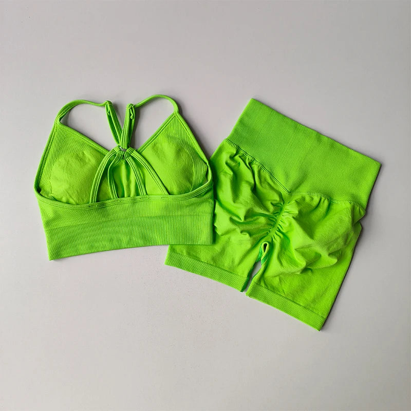 Women's Quick-Dry Yoga Set – High-Waisted Shorts & Beautiful Back Suspender Bra
