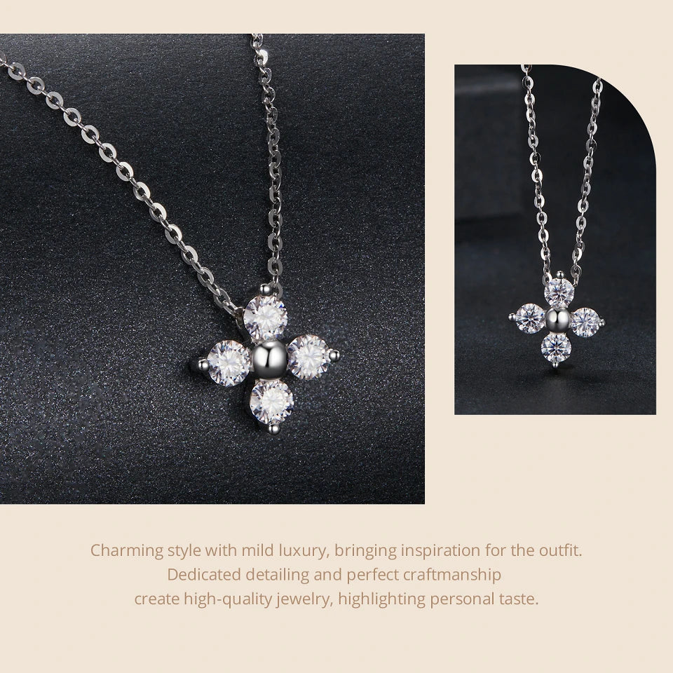 925 Sterling Silver White Gold Plated Moissanite Flower Pendant Necklace – Elegant Jewelry for Women for Wedding, Party or Anniversary